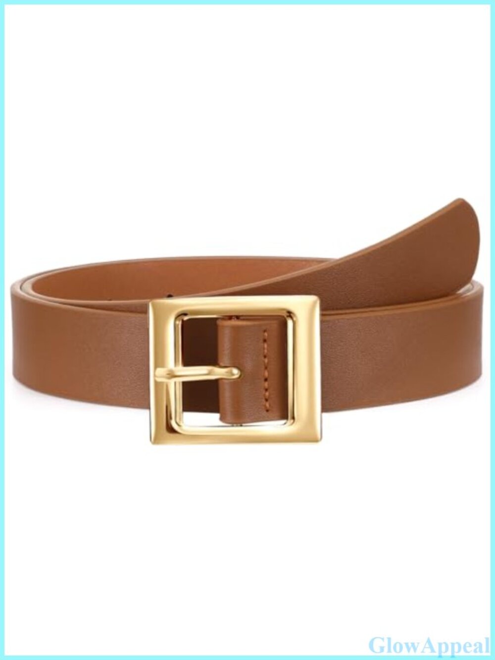 Women's PU Leather Belt Square Gold Buckle Adjustable Waist Jeans Dress